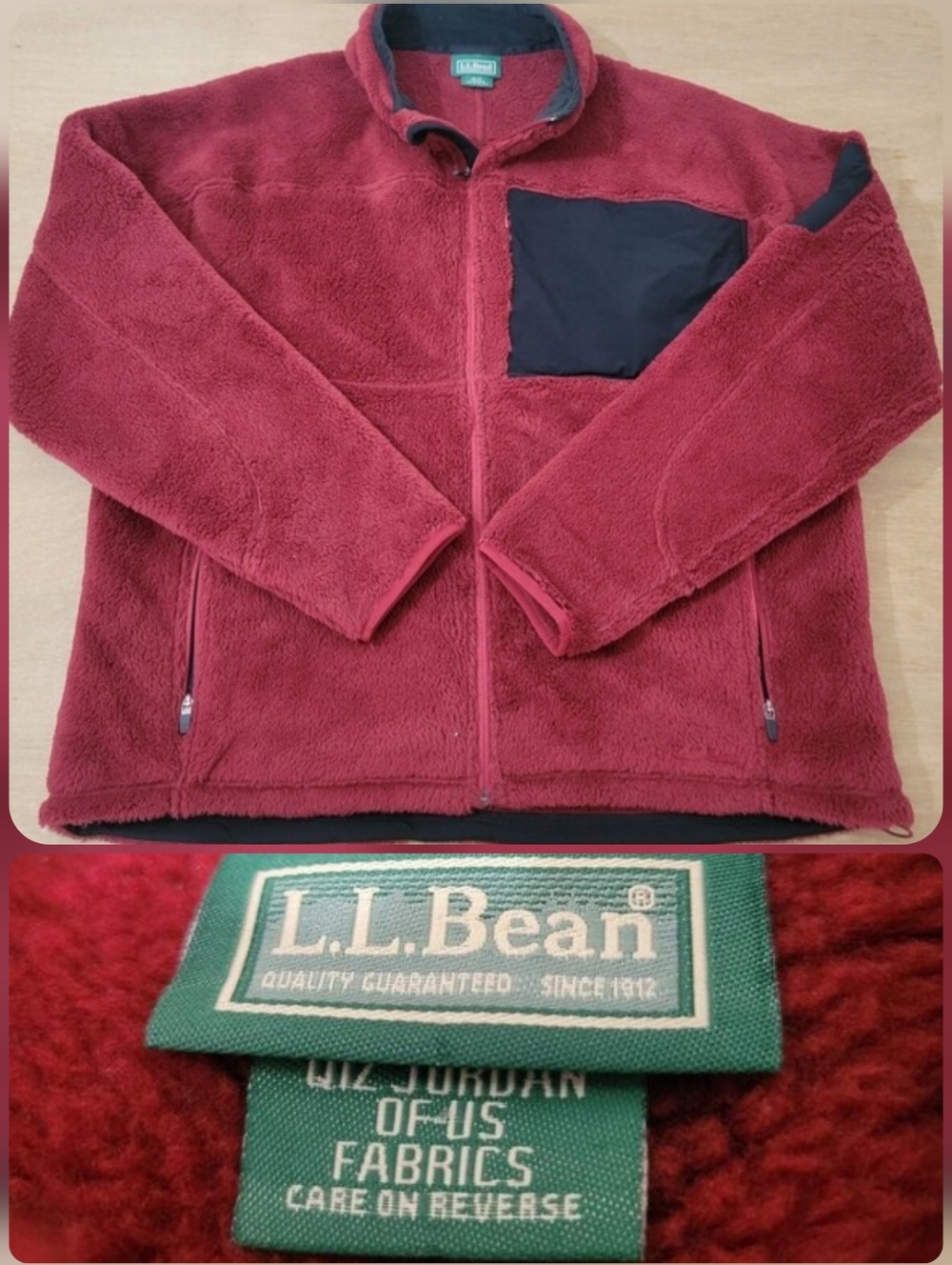 L.L. Bean Mountain Pile Fleece Jacket Mens 2XL Red Sherpa Full Zip Warm Active